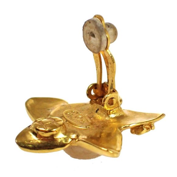 CHANEL CC Star Earrings 96P Clip-On Imitation Pearl GHW France Vintage - Picture 7 of 9